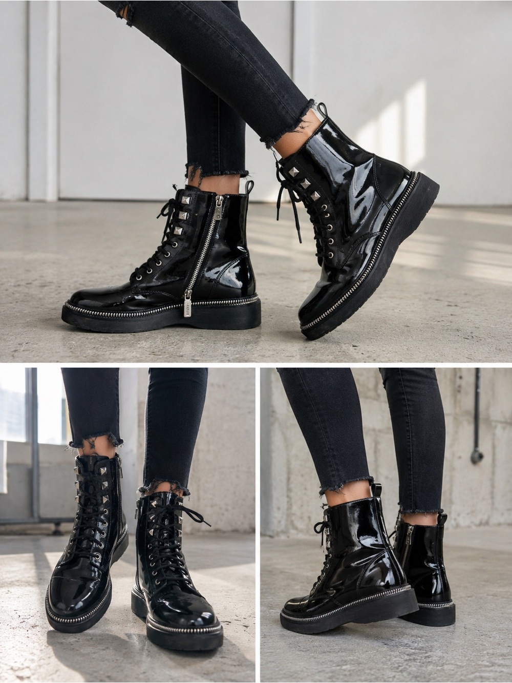 Patent Leather Michael Kors Combat Boots - Black Women's Lace-Up Ankle Boots